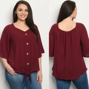 Plus Burgundy Bell Sleeve Top